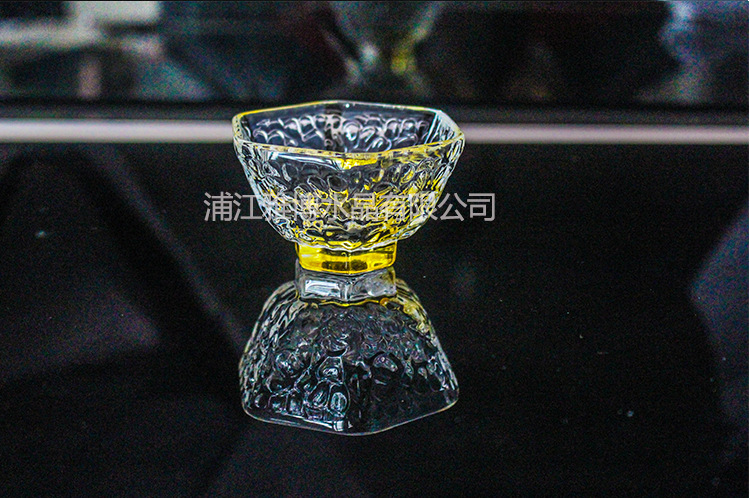 廠家批發日式玻璃杯六角金線描金耐熱水晶茶杯工錘紋水晶六角碗